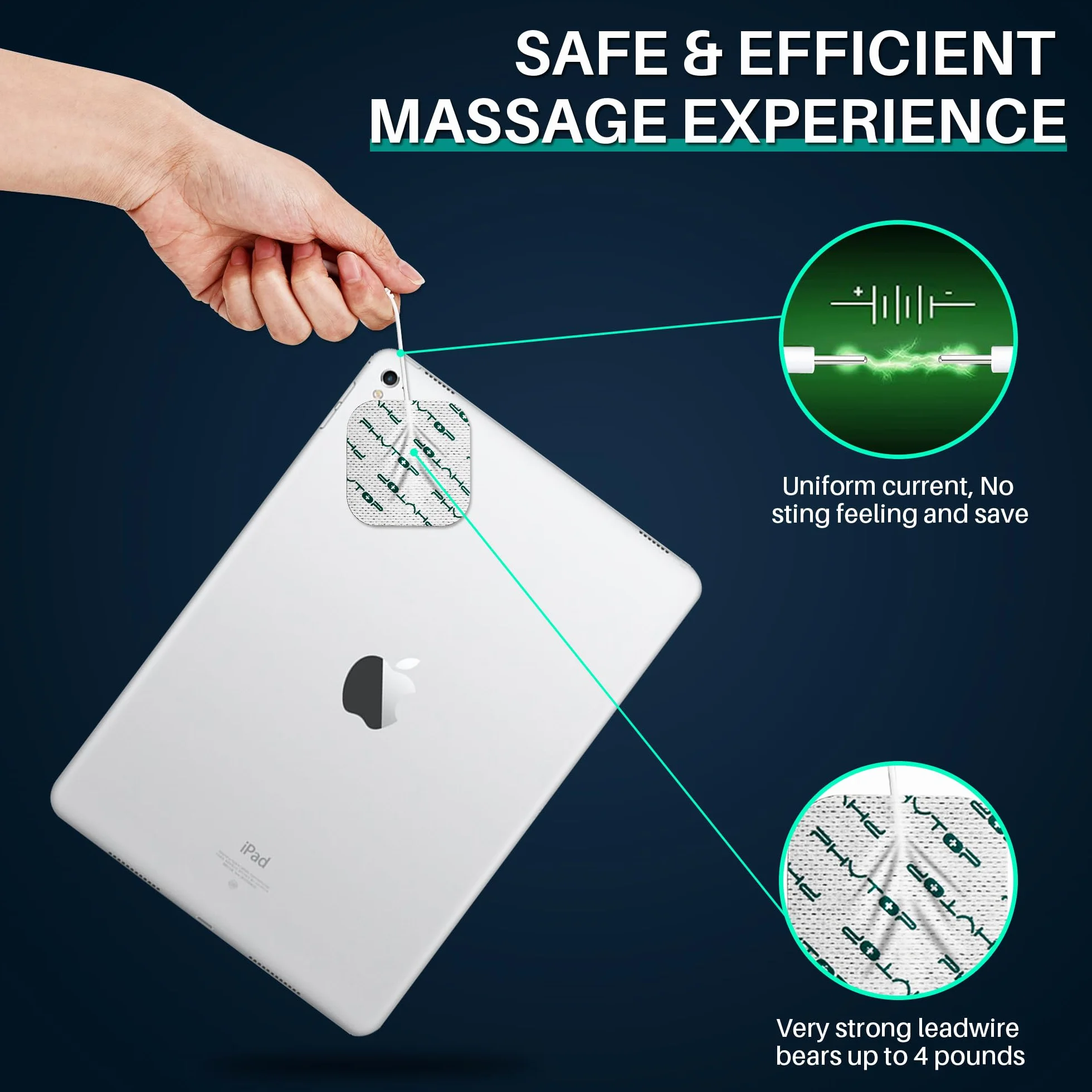 Electrodes Tens pour electrostimulateur 44 Pcs auto collantes et durables, tens électrodes carré pour les unités TENS EMS & Stimulateur musculaire