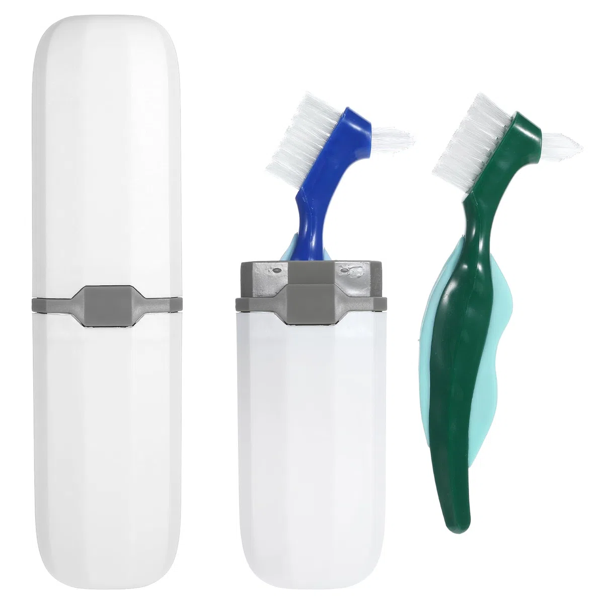 Lot de 2 brosses à dents à poils durs multicouches - Outils de nettoyage dentaire double face - Avec étui - Pour voyage, camping, plein air, gym, soins dentaires