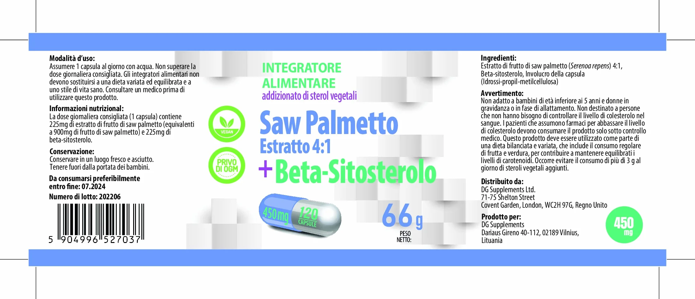 Hepatica Saw Palmetto | 4:1 & Complexe bêta-sitostérol 450 mg | 120 gélules végétales | Palmier nain – Serenoa repens | GMP & Testé en Laboratoire Indépendant