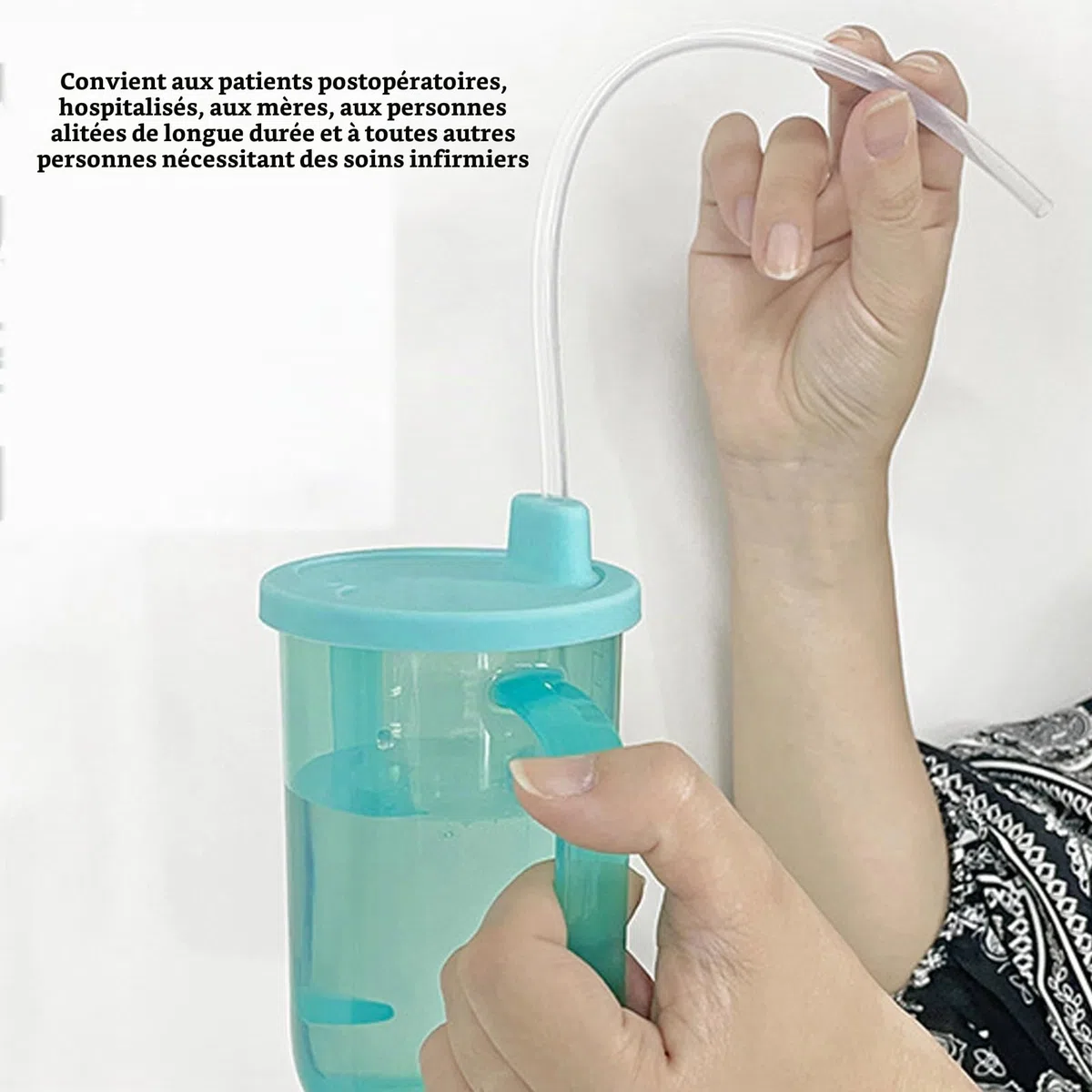 Fyearfly Gobelet De Convalescence pour Adulte, Gobelet d'alimentation De Convalescence Sûr, Résistant Aux Fuites, Résistant à la Chaleur, avec Paille étendue, pour Patients âgés, 350 ML