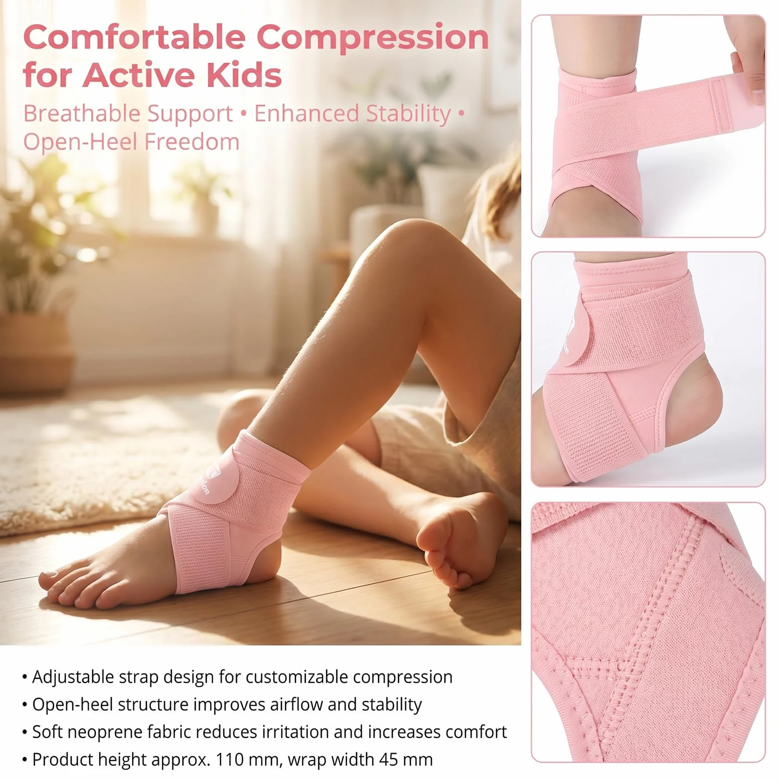 Lilbitty 2 Stück Knöchelbandage pour Enfants, Soutien pour Cheville, Sport, entorse, néoprène, Manchon de Compression Respirant avec enveloppe Ajustable (Rose, M)