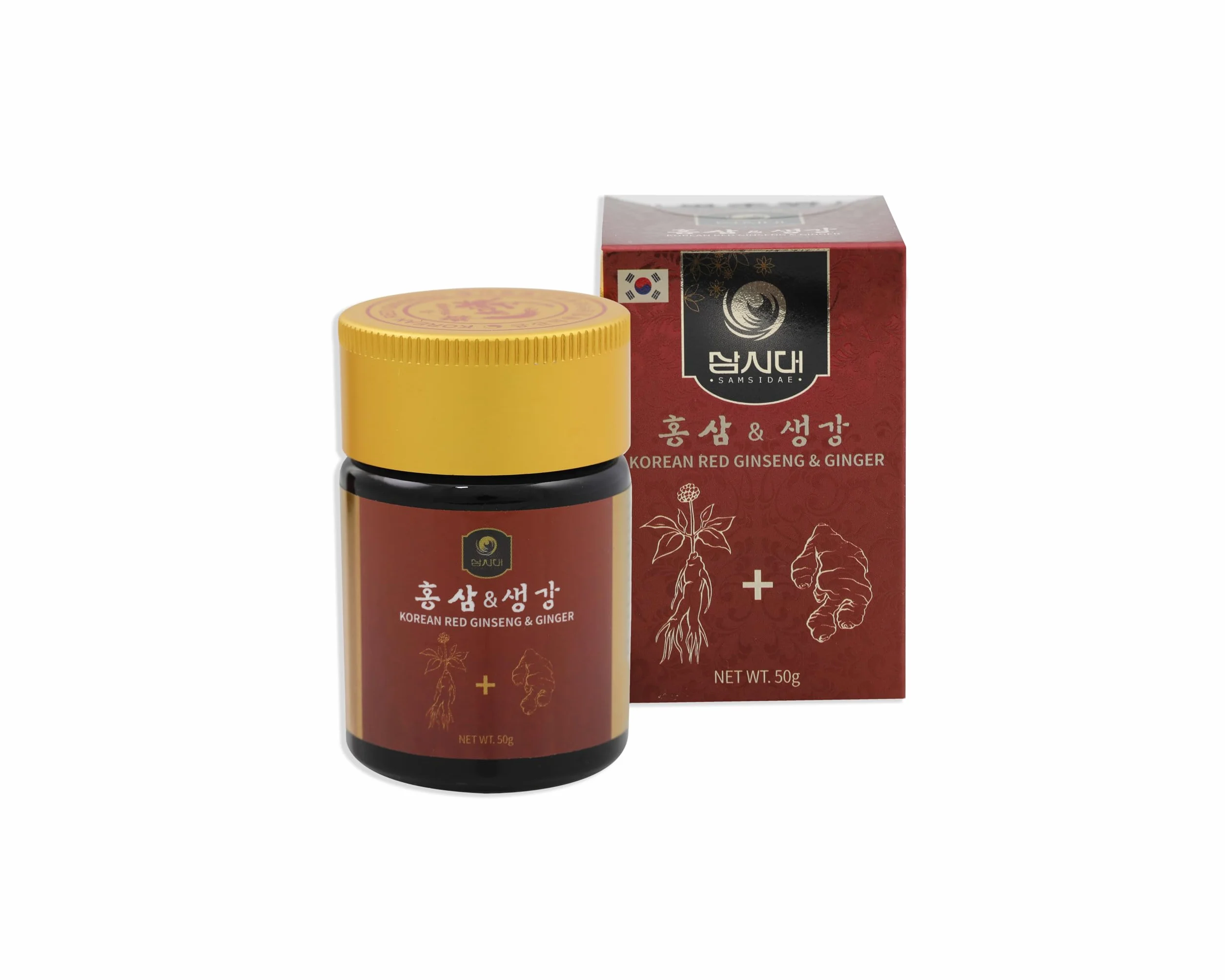 SAMSIDAE - Ginseng Rouge & Gingembre Coréen, Ginseng titré 10 mg/g, Énergie, digestion, immunité, Cuillère incluse,Qualité Supérieure, Cure de 1 mois, 50g