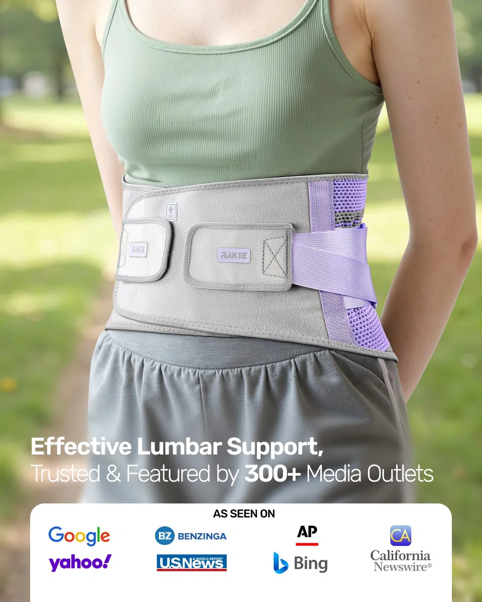 Rakiie Ceinture de soutien dorsal pour femme, système de soutien 9 positions avec coussinet en silicone 3D amélioré, soutien lombaire ergonomique réglable pour soulager la douleur (Violet, M)