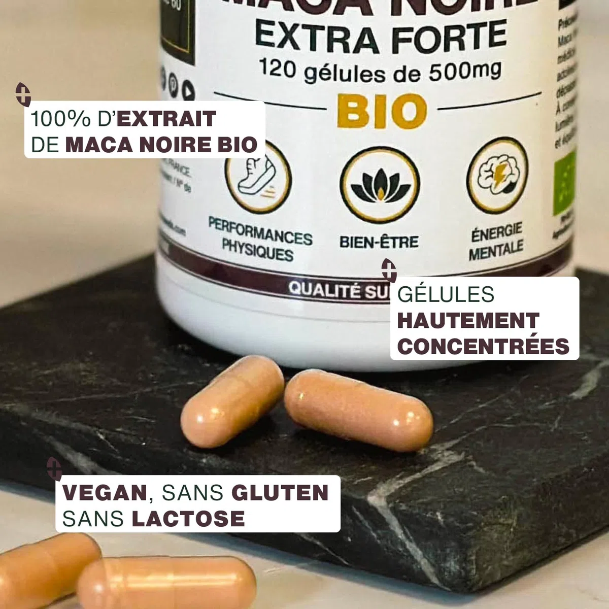 Maca Noire BIO du Pérou | Extra Fort 10 000mg par jour | 120 gélules vegan | Régulateur Hormonal, Détente, Énergie | Qualité Supérieure pour Sommeil,Stress