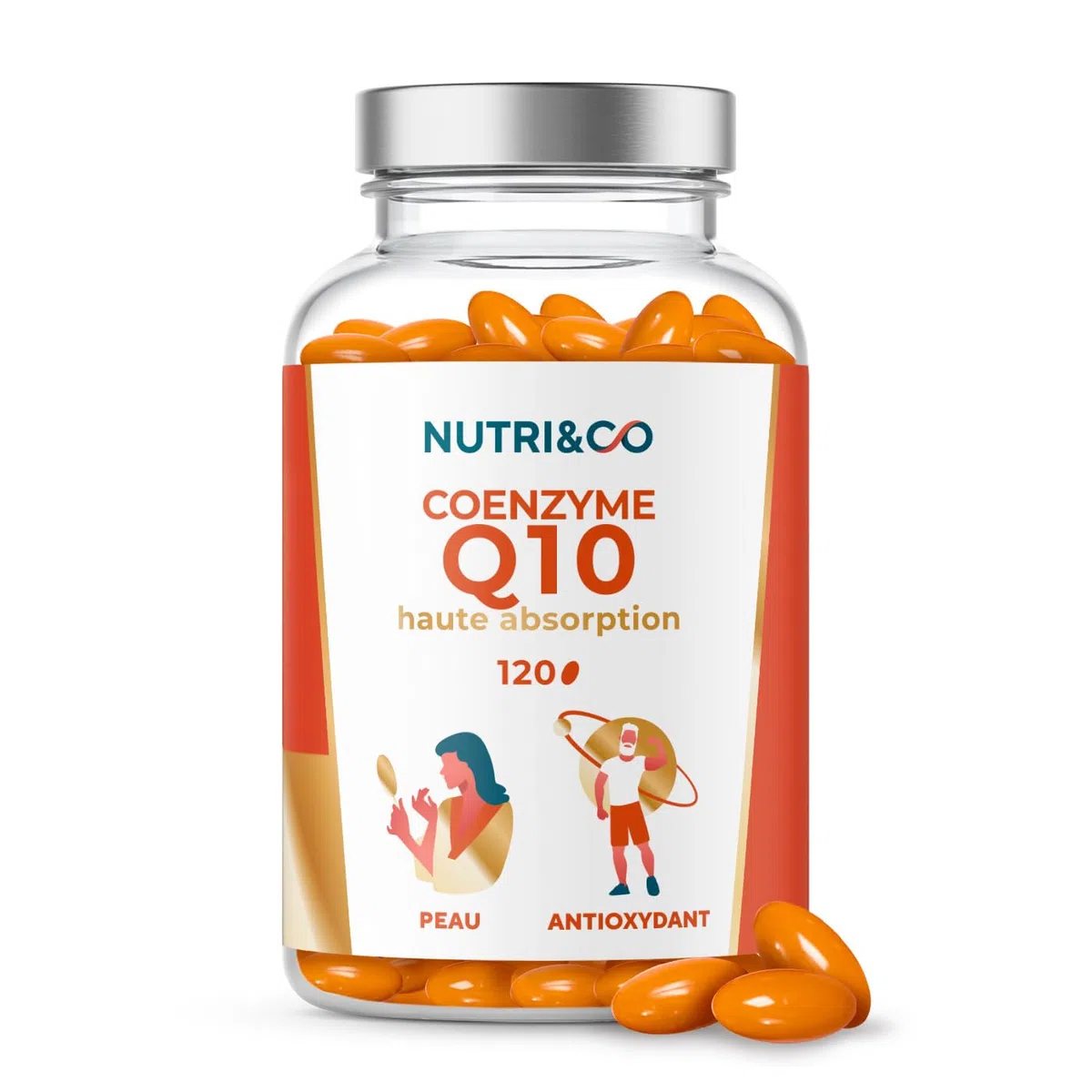 NUTRI & CO Coenzyme Q10 Ubiquinone 200mg + Vitamine C - Complément Alimentaire Peau Anti-Âge et Anti-Rides - Santé Cardiovasculaire - 120 Capsules Haute Absorption - Conditionné en France