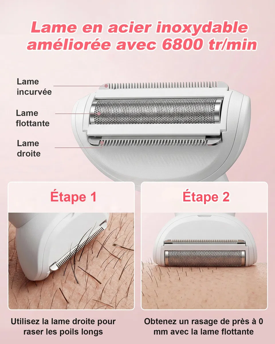 Carehabi Rasoir Électrique Femme 5 en 1 & Tondeuse Bikini - Rasoir Intime Femme Étanche IPX7 pour Visage, Corps, Maillot & Sourcils - Lady Shaver Sans Fil avec Base de Charge USB