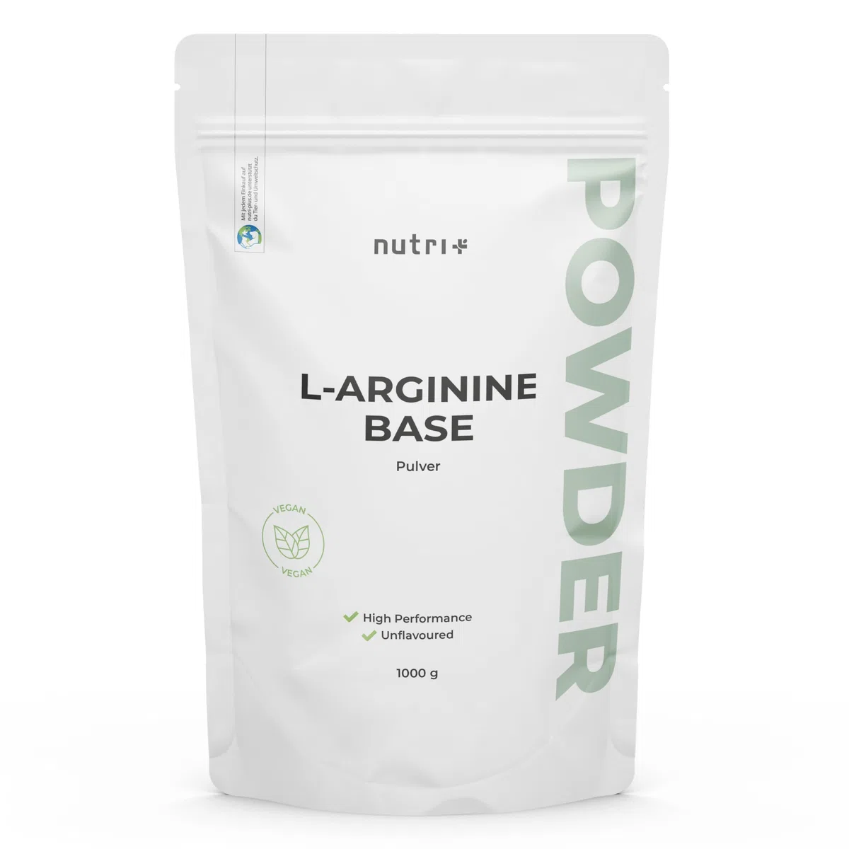 nutri+ L-Arginine Base Poudre 1 kg - hautement dosée - végétale par fermentation - L-Arginine pure Powder 1000 g - Vegan - Neutre - sans additif - qualité premium
