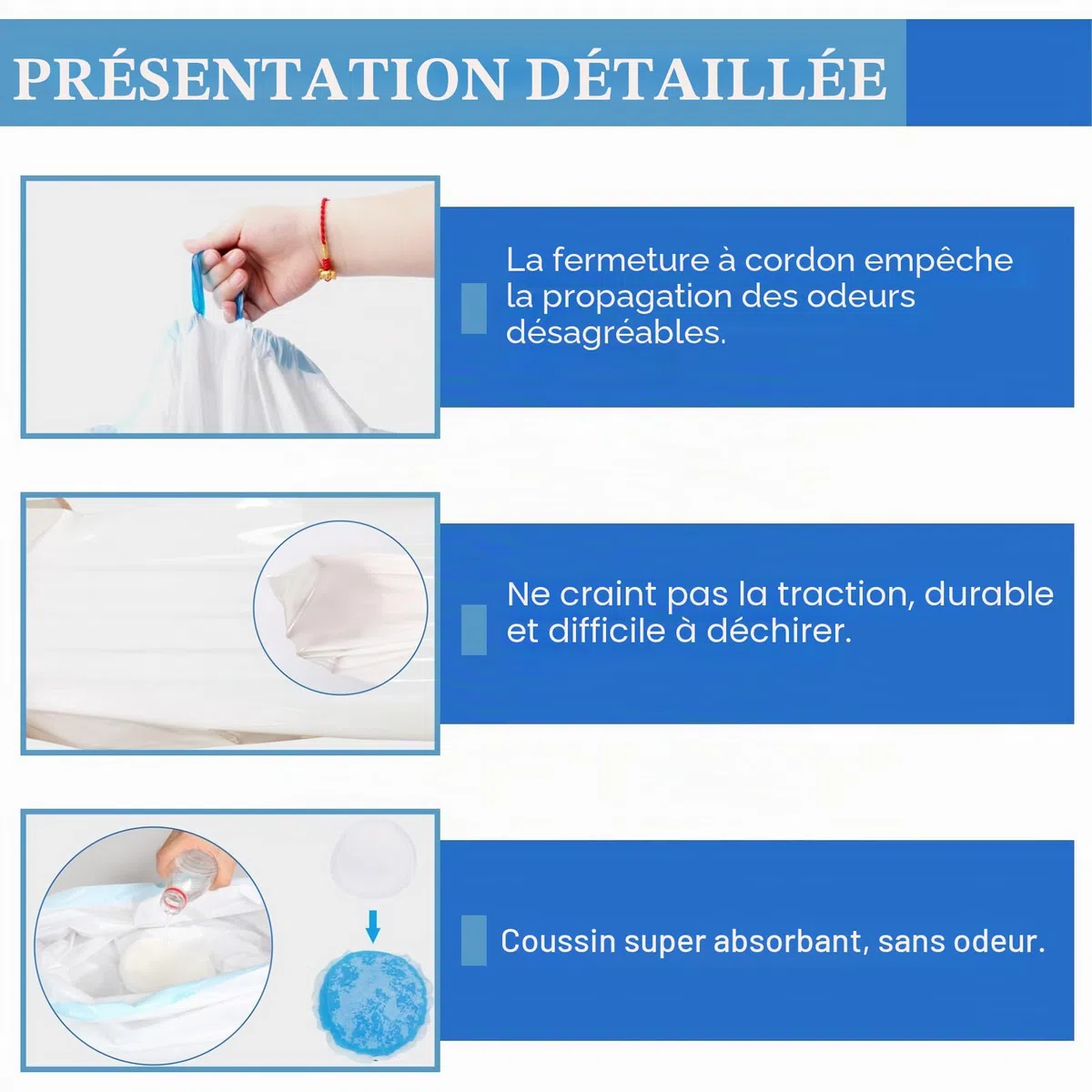 Lot de 40 sacs de toilette jetables avec coussinets absorbants - Idéal pour les toilettes pour chaise percée