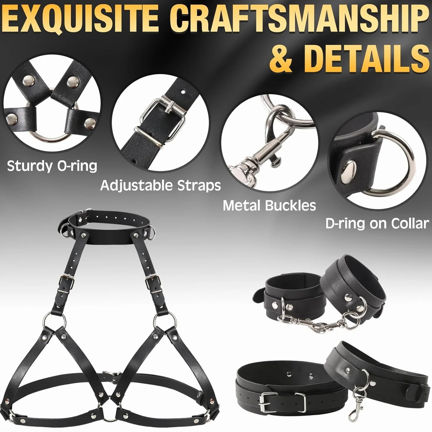 Ceintures tendance - Corsets, Bretelles, Sangles de poitrine en cuir, Menottes et Menottes pour les cuisses, Sous-vêtements pour femmes, Jeux de rôle et Jouets pour couples (Noir)