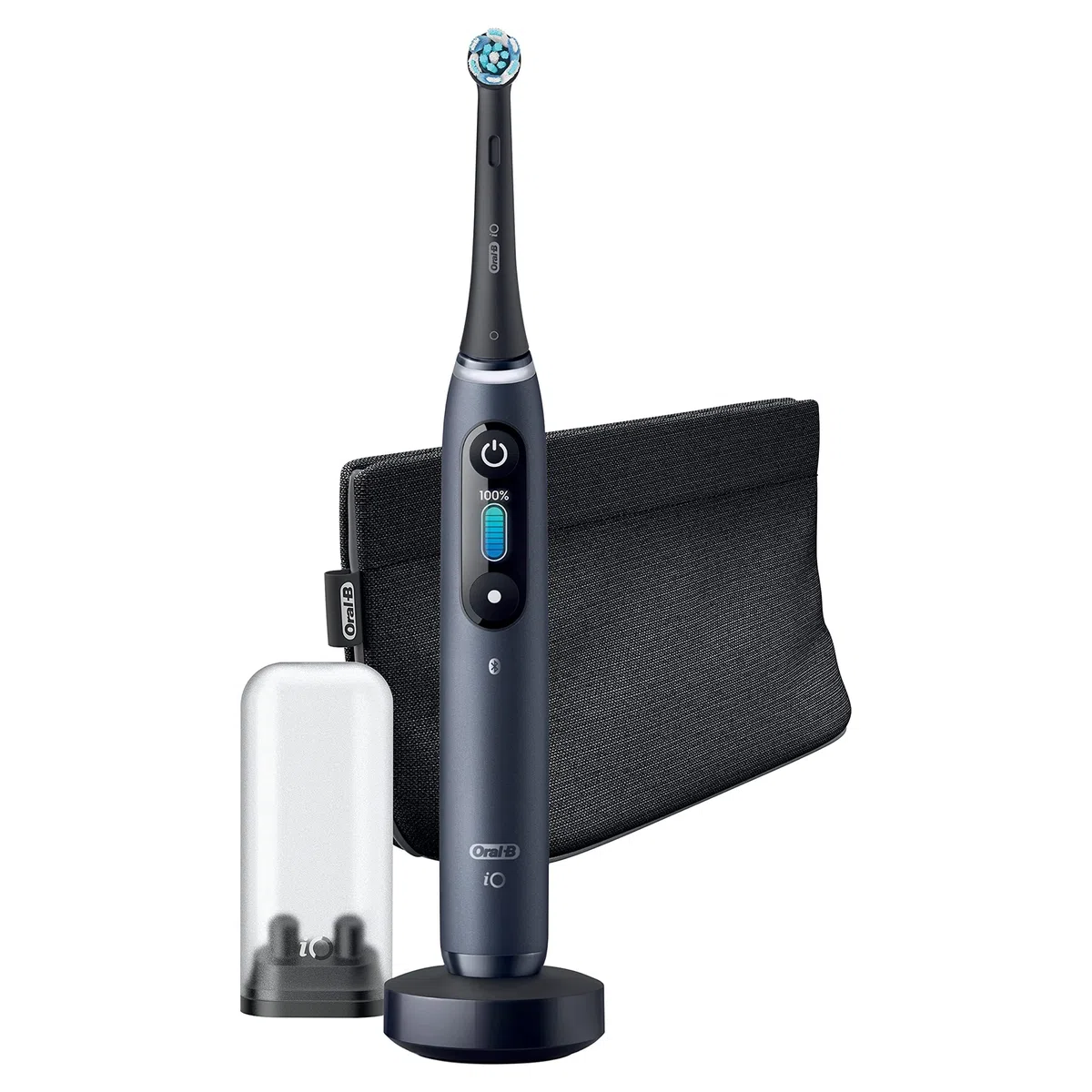 Oral-B iO Series 8s Brosse à Dents Électrique Rechargeable avec 1 Manche Intelligence Artificielle, Noir, 1 Brossette et 1 Pochette Magnétique, 5 Modes Dont Blancheur et Soin des Gencives