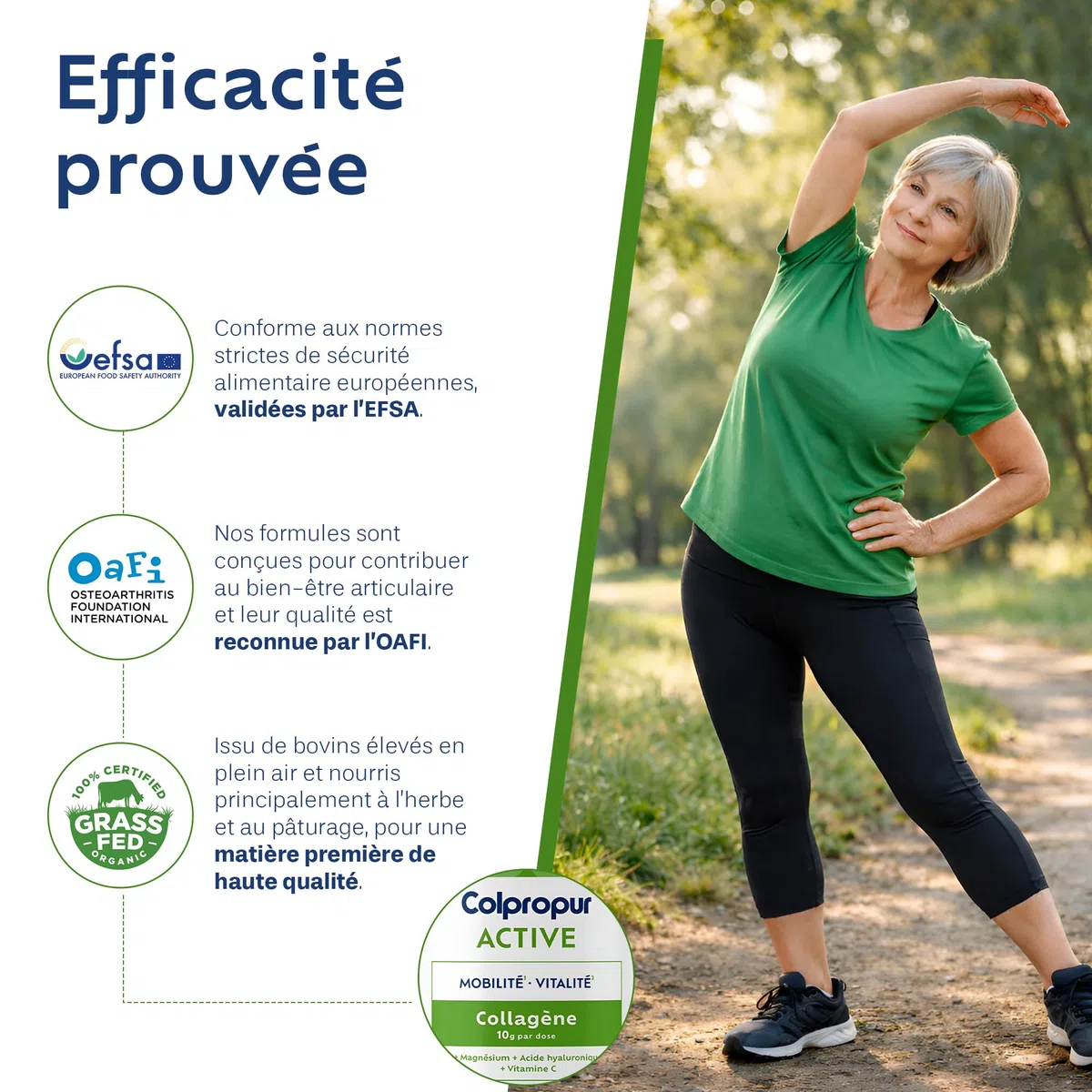 Collagène Poudre + Acide Hyaluronique - Récupération Active - Articulations | Colpropur Active, saveur neutre, 30 doses 10 g, collagène type I et II, magnésium, vitamine C, acide hyaluronique, sans sucre