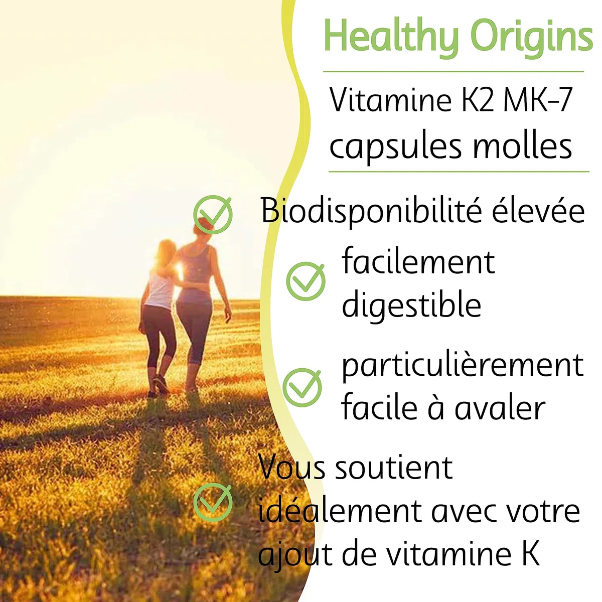 Healthy Origins, Vitamine K2 MK-7, 100mcg, à Base de Natto, 60 Capsules, Sans Gluten, Sans Soja, Sans OGM