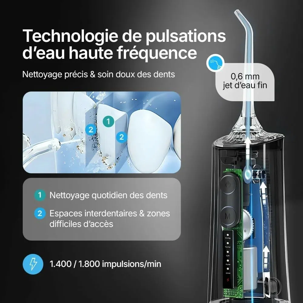 Oryzom Hydropulseur Sans Fil Pour Un Soin Dentaire,Hydropulseur Dentaire,Jet Dentaire,Buccal Optimal 5 Modes,4 Embouts Réservoir De 300 Ml Étanchéité Ipx7 Jet Dentaire Pour Gencives