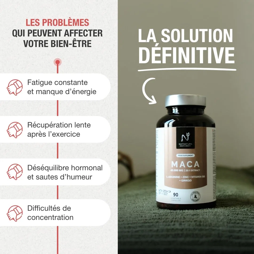 Maca Andina Ultra Concentrée 40.000 mg/jour 25:1 | L-Arginine, Zinc, Vit. B6 & Ginkgo – Énergie, Vitalité & Puissance Personnelle | 90 Capsules