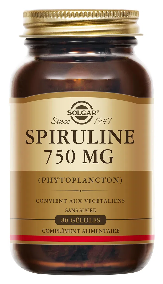 Solgar Spiruline - Tonus et Vitalité - Haute qualité - Défenses naturelles - Vegan - Riche en Protéines - Complément Alimentaire - Flacon de 80 gélules