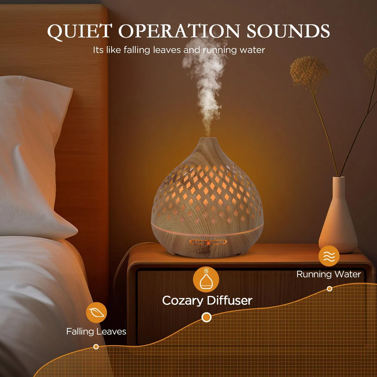 Cozary Diffuseur d'Huile Essentielle, 400ml Ultrasonique Diffuseur Huiles Essentielles Electrique avec Télécommande 3 Minuterie, 7 Couleurs LED Humidificateur d'air, Arrêt Automatique