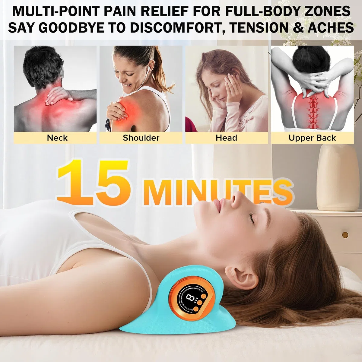 Masseur Cervical,Appareil de Massage Cervical Chauffant(Bleu) | Appareil de Massage Electrique,Soulage les Douleurs et les Raideurs Musculaires de la Nuque, Convient aux Hommes