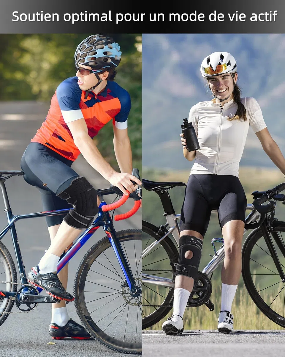 ABYON ELITE Genouillère Hommes & Femmes avec sangles antidérapantes réglables 4 niveaux et stabilisateurs latéraux – Attelle de genou pour douleurs, arthrite, LCA, ménisque, genou du coureur
