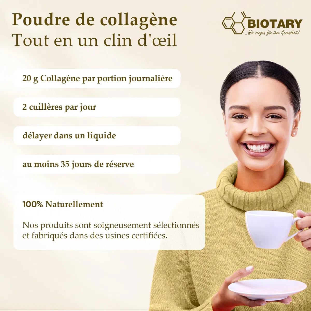 Poudre de Collagène 700 g Hydrolysat de Collagène 100% Pur Peptides de Type 1, 2 et 3, Excellente Solubilité Goût Neutre Formule Pure Qualité Contrôlée