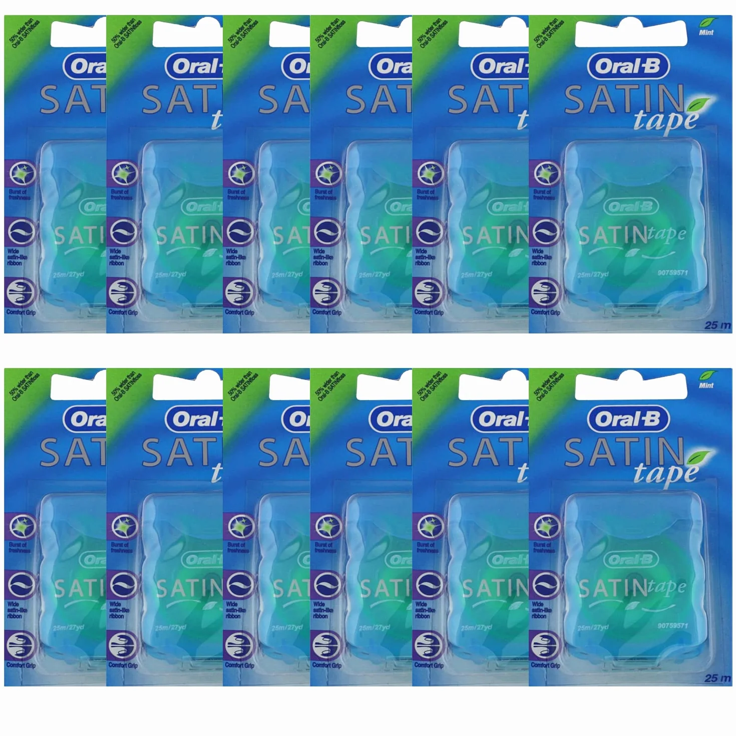 Oral-B Satin Tape - Menthe - Fil dentaire 25 m - Lot de 12 (12 x 25 m)