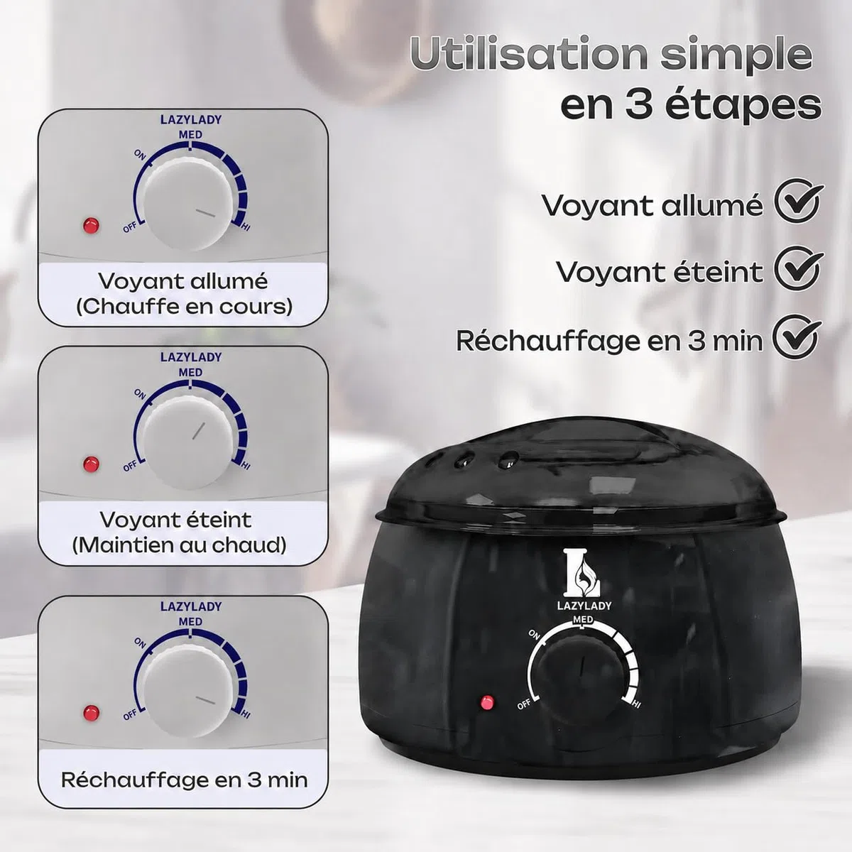 Chauffe Cire Épilation à la Maison, Appareil à Cire Chaude avec Température Réglable, Machine à Cire Compacte pour Visage, Petites Zones, Jambes, Aisselles et Maillot(noir)