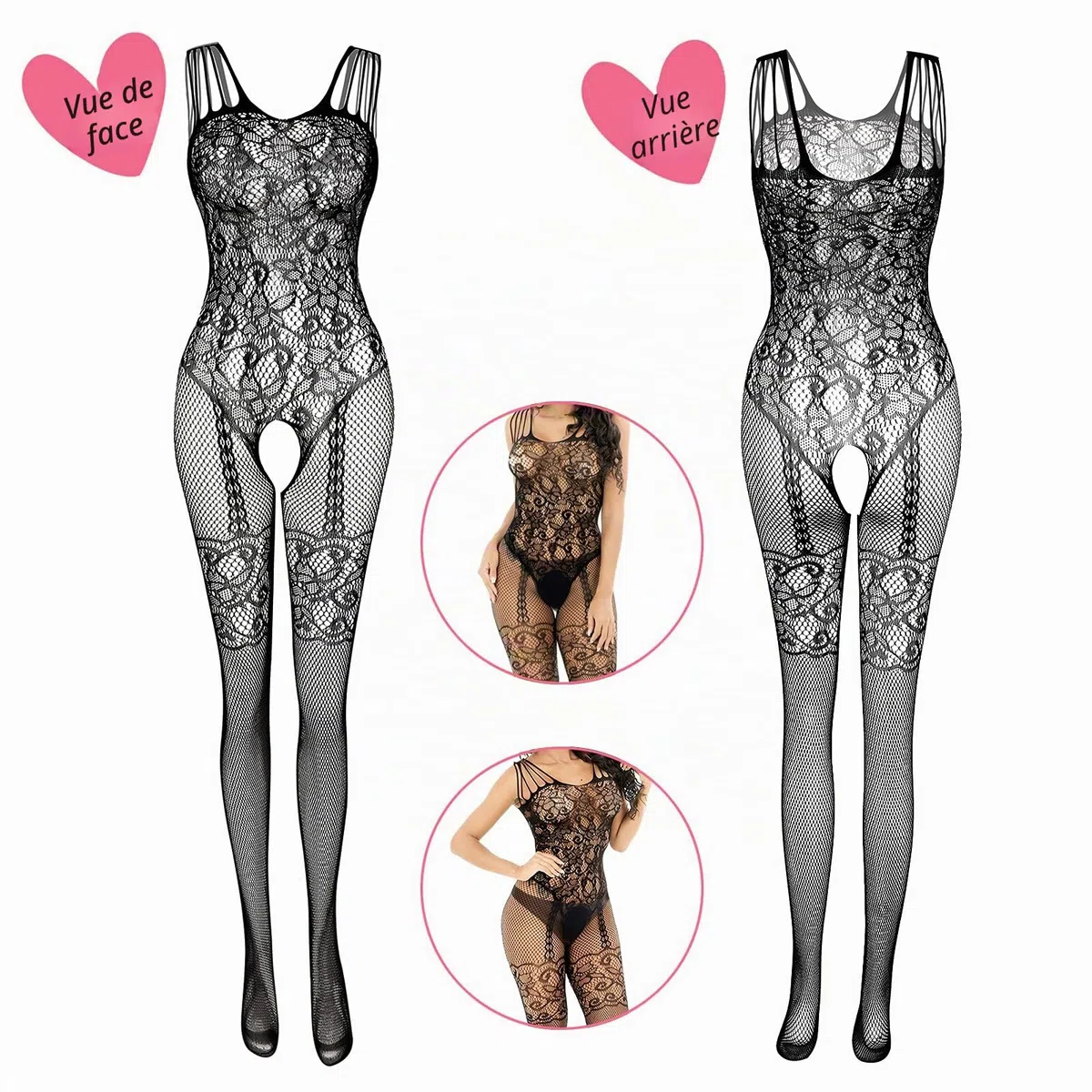 JDiction Lingerie en résille Pour Femmes Longue Combinaison en Maille Bas en Dentelle Sexy Babydoll Nightwear for Romantic Date Wearing(4 Pcs)