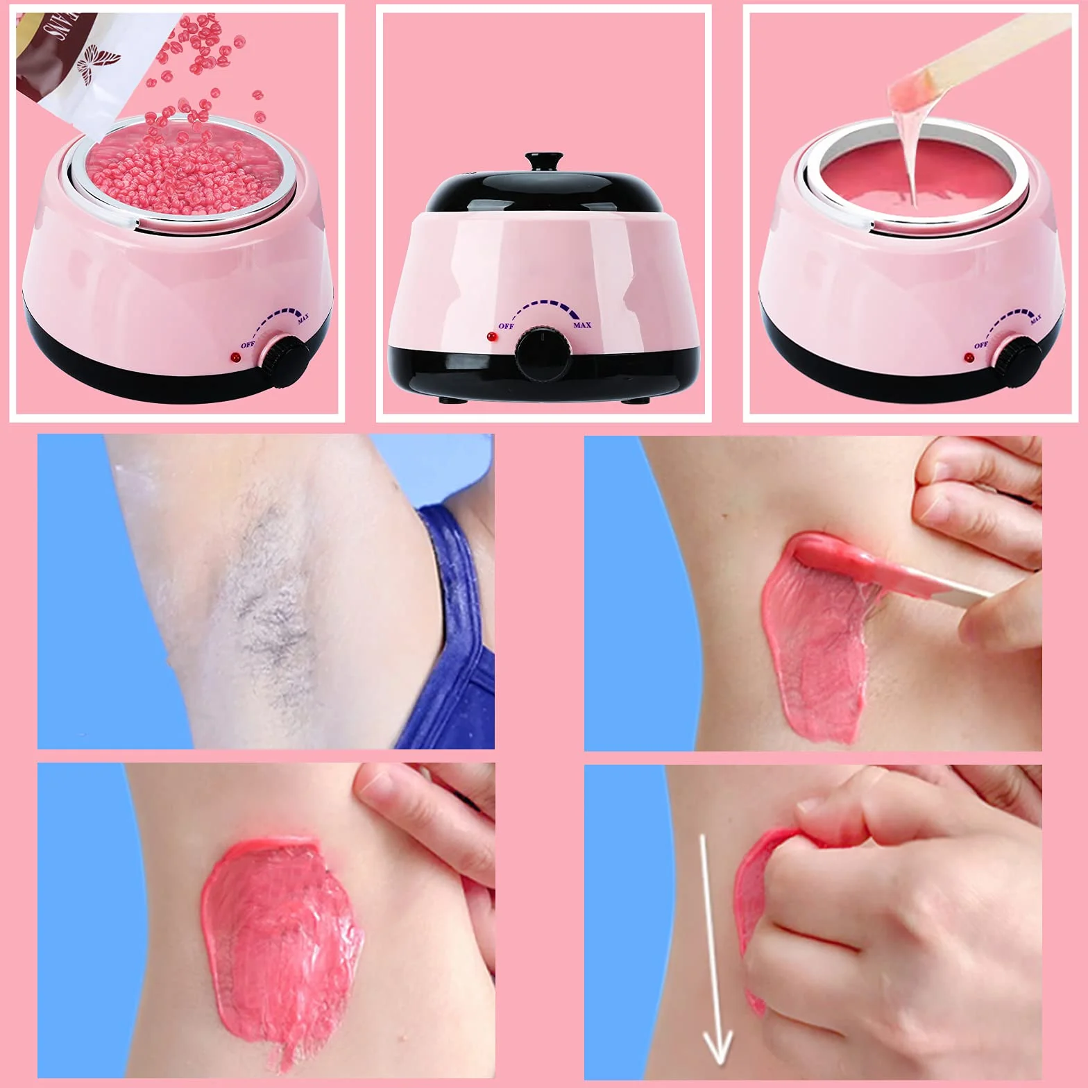 Chauffe Cire Épilation Professionnelle - Appareil Chauffe Cire Kit d'épilation à la Cire Maison avec 400g de Fèves de Cire et 20 Bâtons d'épilation, pour Hommes et Femmes, Visage, Jambes, Bras, Bikini