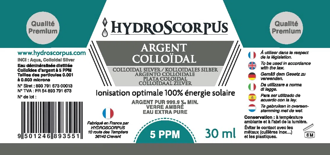Argent Colloïdal 15 PPM et 5 PPM BOUTEILLES VERRE ●Fabriqué en France●100% Naturel Oligo élément Bio Disponible●Ionisation 100% solaire●Emballages 100% compostables …