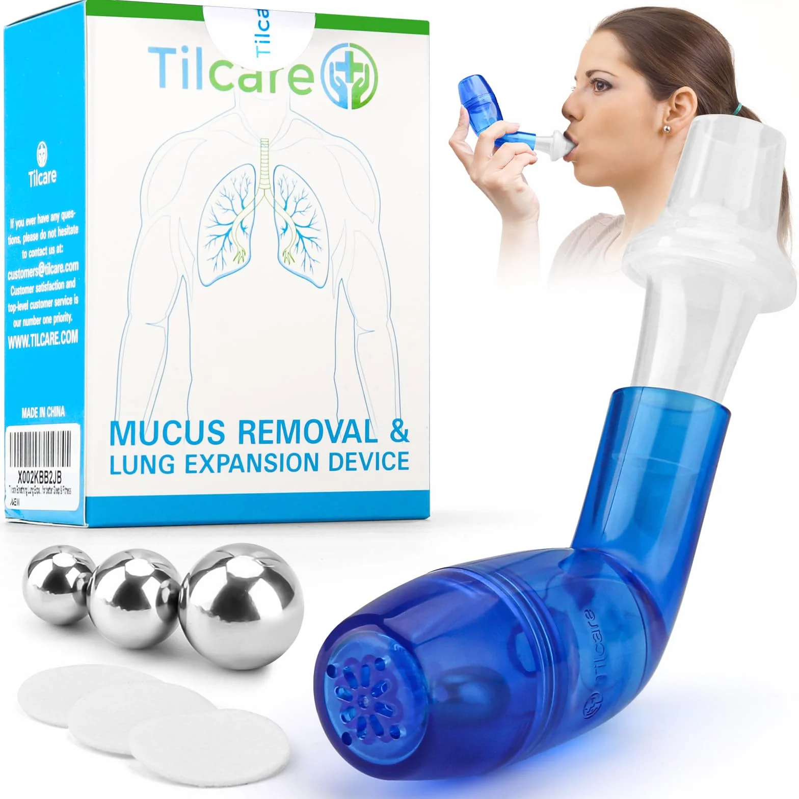 Appareil de Nettoyage du Mucus et d'Expansion Pulmonaire par Tilcare - Pour une Meilleure Forme et un Meilleur Sommeil - Traitement Parfait pour la BPCO, l'Asthme, la Bronchite et la Mucoviscidose