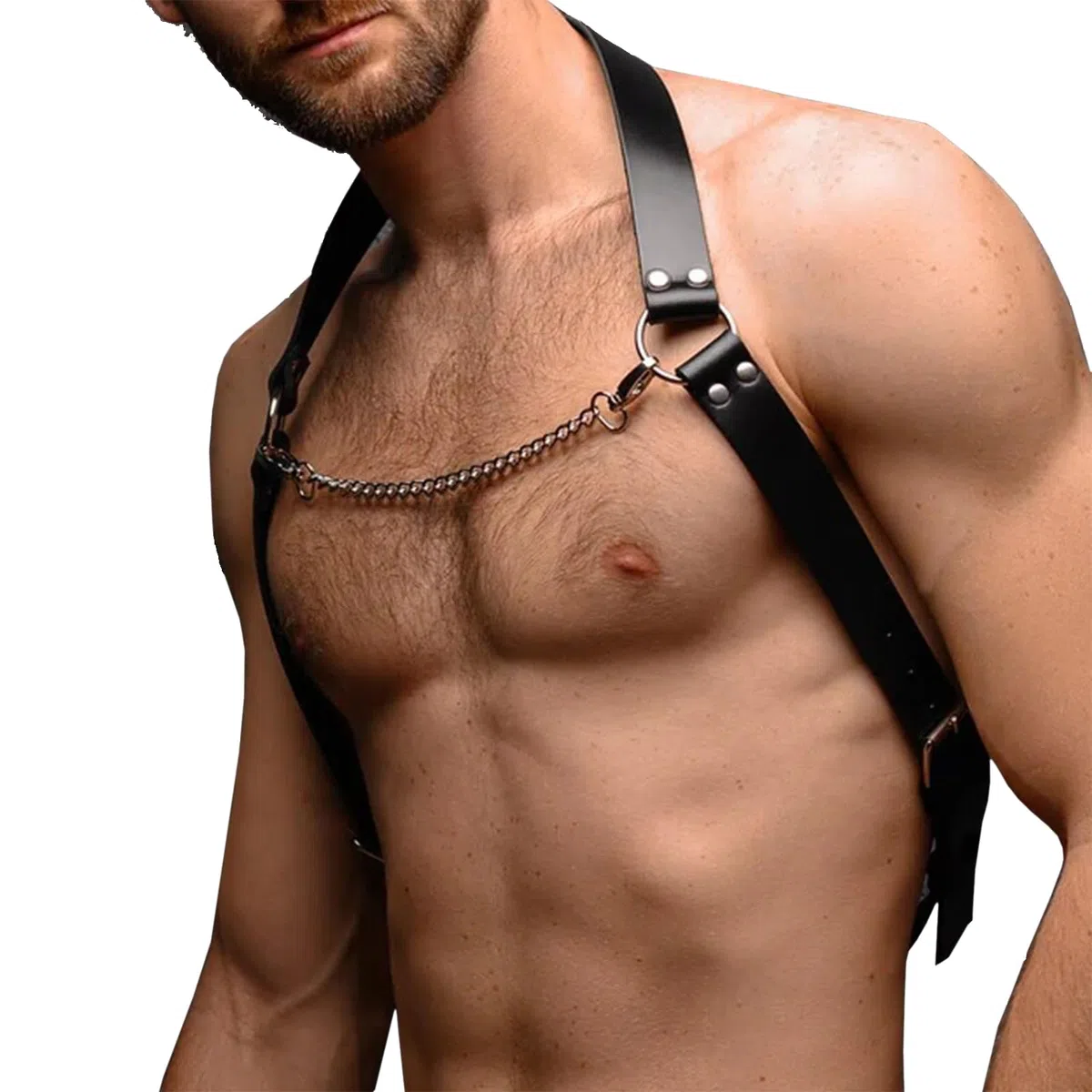 YJZQ Harnais de Corps Homme Ensemble Hairnais de Poitrine et épaules avec String Set sous vêtement Culotte et Chaîne de poitrine en PU Ceinture Punk pour Costume de Club