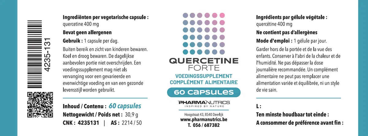 QUERCETINE FORTE 60 V-CAPS PHARMANUTRICS//QUERCETINE 400 MG- INFLAMMATION D'ALLERGIES//COMPLÉMENT ALIMENTAIRE