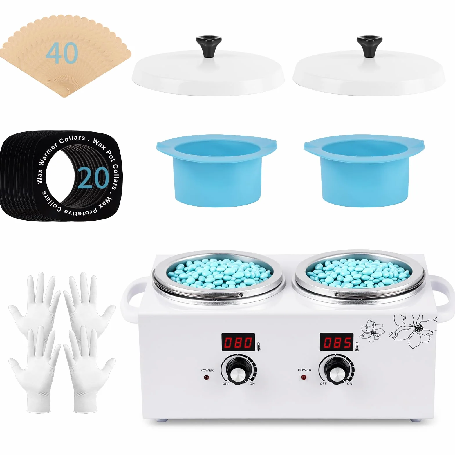 Double chauffe cire, iklestar kit professionnel appareil a cire chaude épilation, chauffe-cire électrique avec bâtonnets et bols en silicone pour utilisation à domicile, en spa ou en salon
