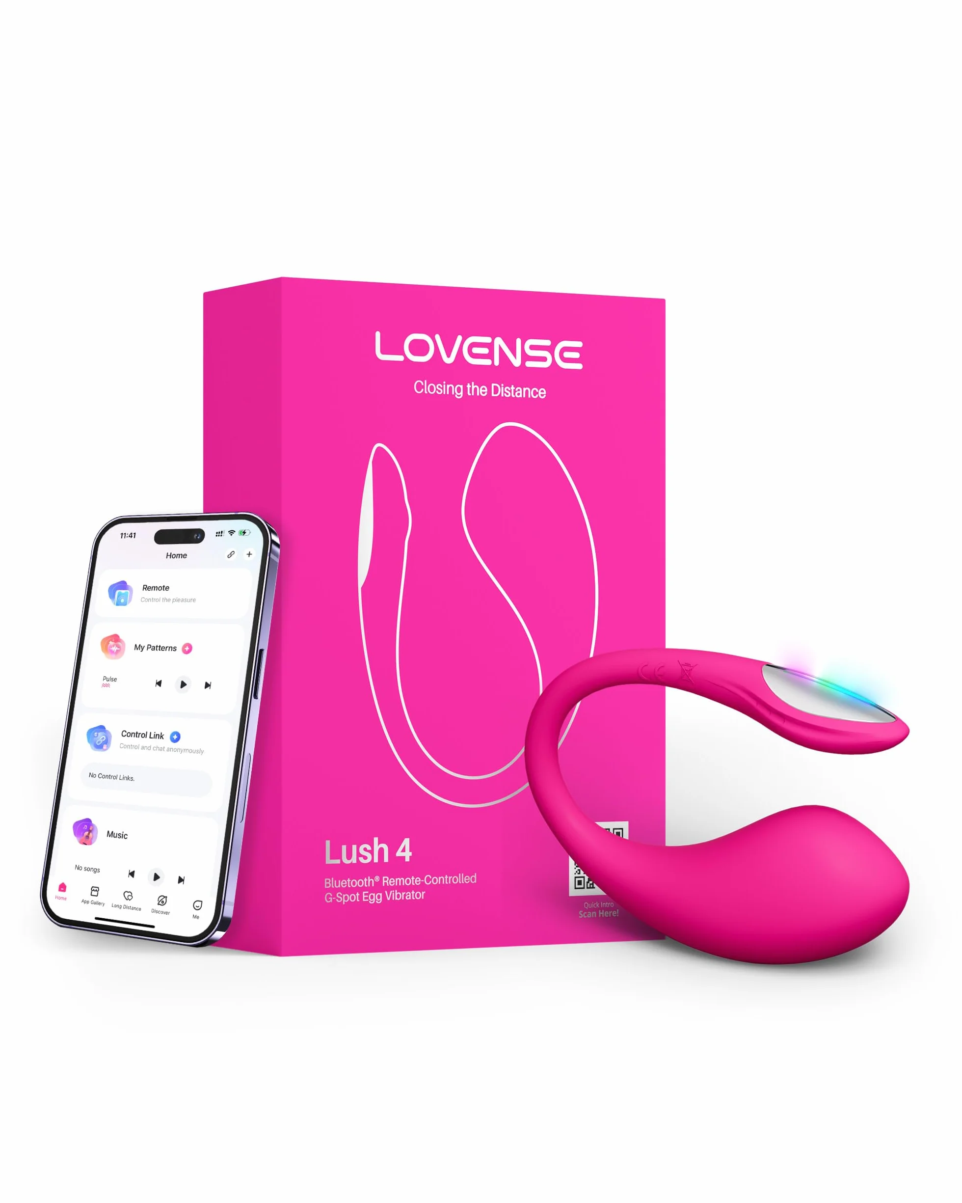 LOVENSE Lush 4 Vibromasseur Point G Connecté Œuf Vibrant Femme à Distance | Contrôle via application, Charge Rapide 5 Min = 60 Min, Étanche IPX7 avec LED, Télécommandé Couple