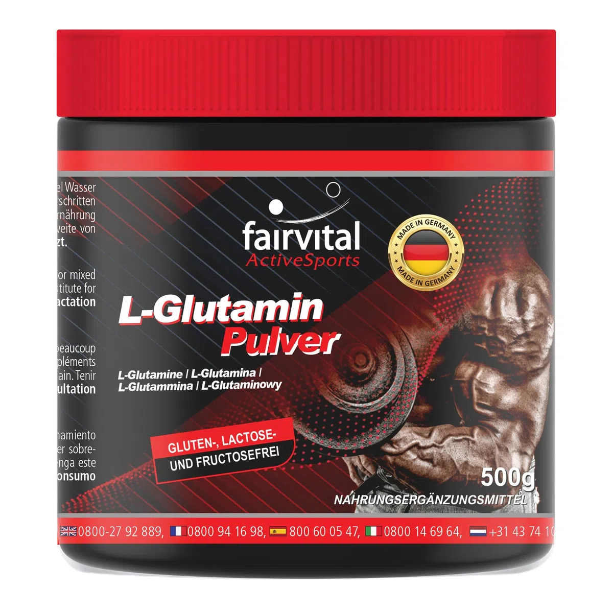 fairvital L-glutamine en poudre, HAUTEMENT DOSÉE, VÉGÉTALIENNE, 500 g, acide aminé sans additifs