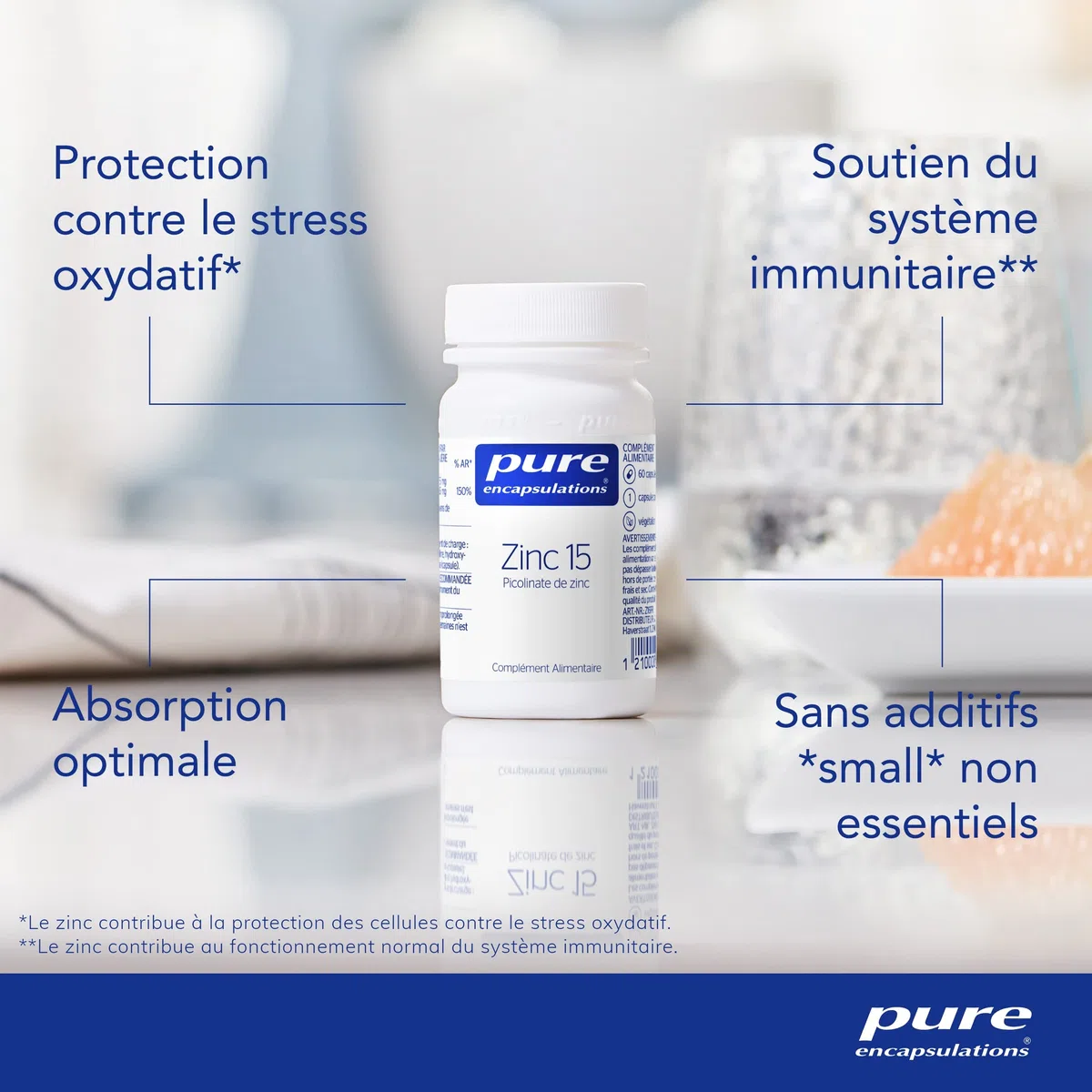 Pure Encapsulations - Zinc 15 - Picolinate de Zinc 15mg - Formule Hautement Absorbable - Soutien au Fonctionnement Normal du Système Immunitaire - 60 Gélules Véganes
