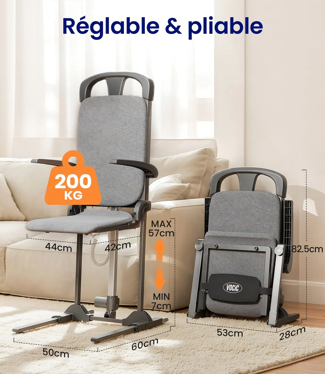 VOCIC AX15 Fauteuil releveur électrique 200 kg, Robuste et Pliable | Senior autonomie maison, aide relevage chute, transfert lit fauteuil roulant, cadre acier mousse mémoire cuir orange