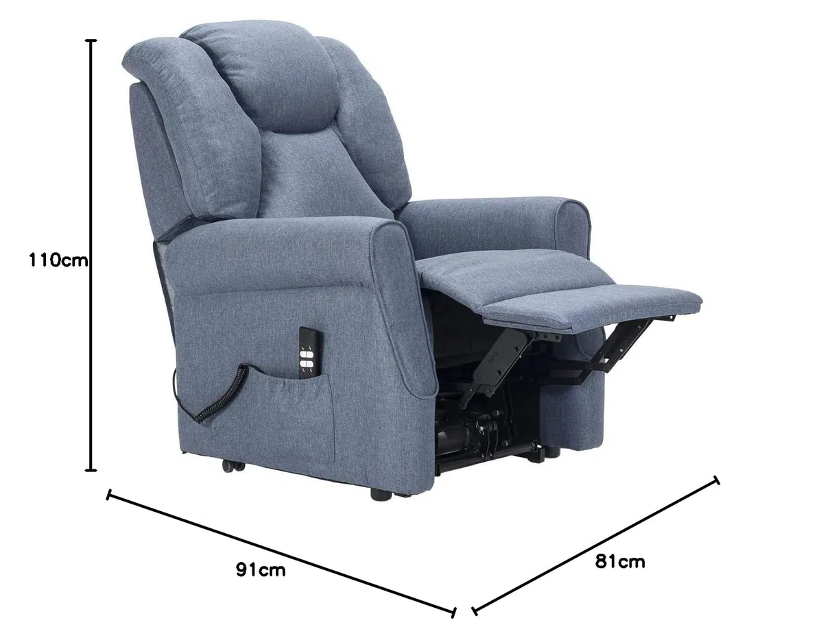 Angela 2 Moteurs Fauteuil releveur Relax Dispositif Médical système de Roue Doux siège à Micro-Ressorts résistant aux Taches fauteuils inclinables Bleu Denim