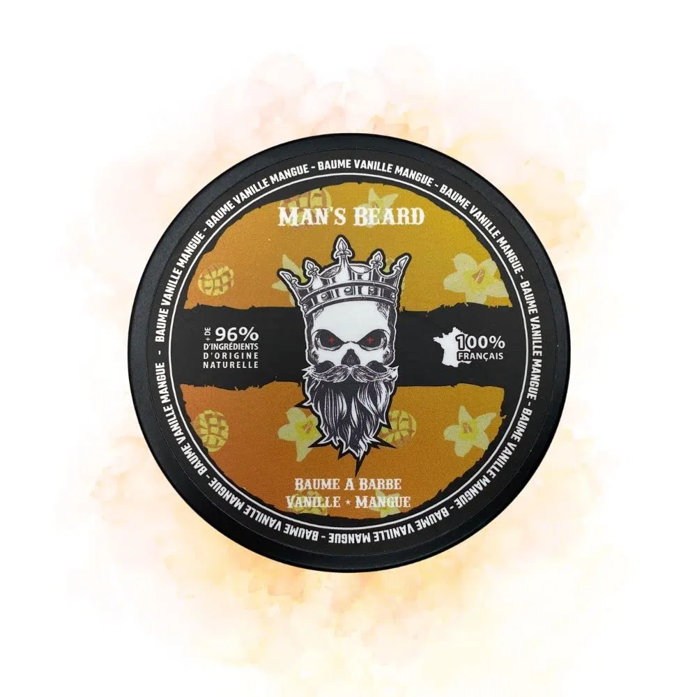 Man's Beard | Baume à barbe homme | Vanille Mangue | Ingrédients d'origine naturelle | Soin de barbe adoucissant et aide à la pousse de la barbe | 100% Fabrication Française
