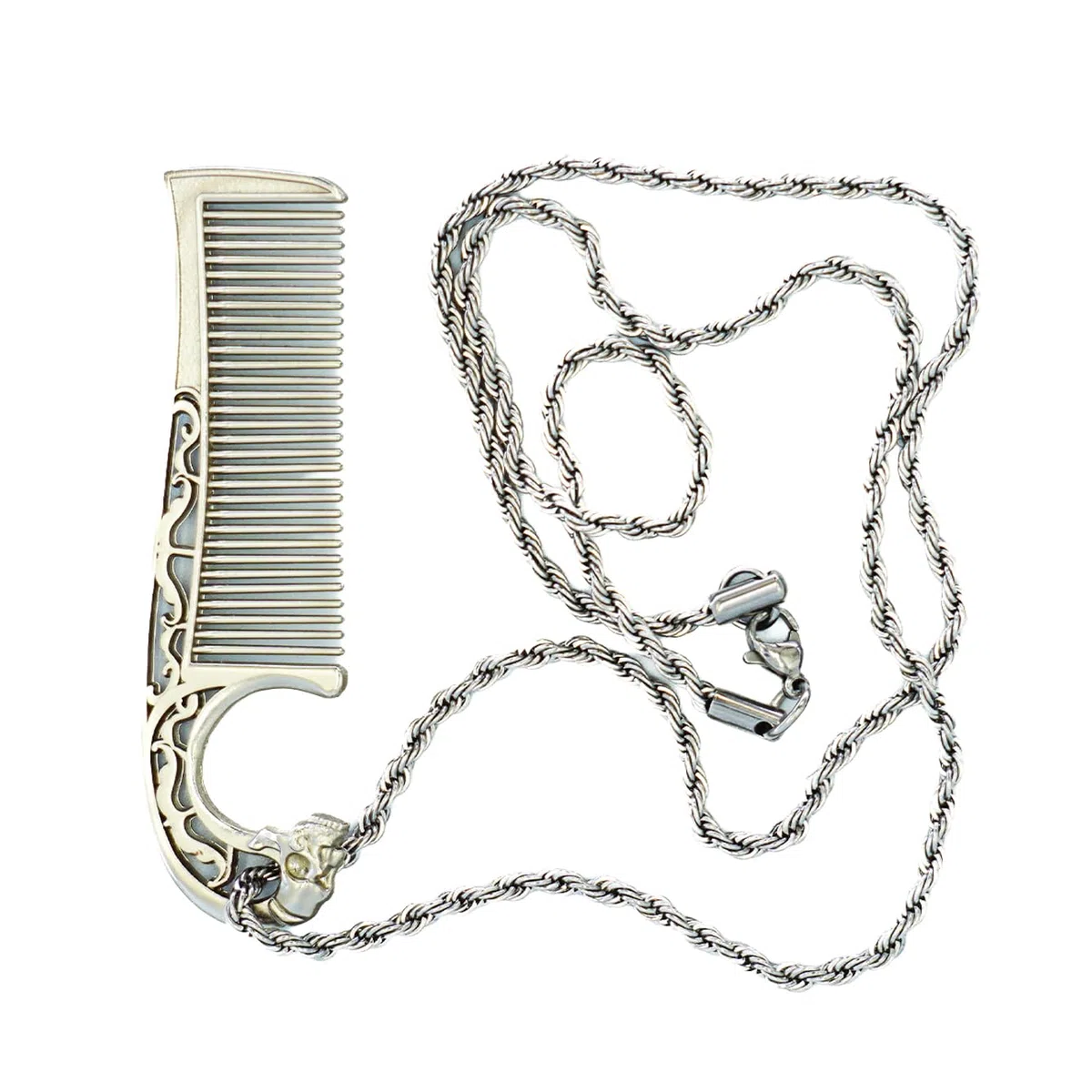 Peigne à moustache sur chaîne en acier inoxydable – Peigne double face pour homme, dents fines et larges pour un style précis de moustache – Durable, compact, facile à transporter, outil de toilettage