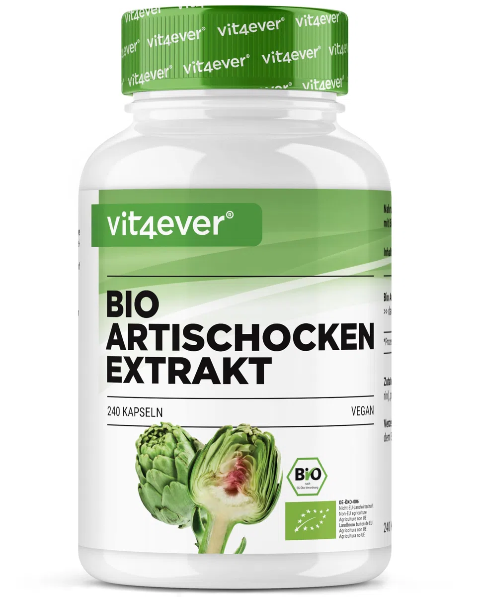 vit4ever Extrait d'Artichaut Bio - 240 capsules - 1800 mg par Dose Journalière (2,5% Cynarine) - Véritable Extrait d'Artichaut 20:1 - Qualité Bio - Hautement Dosé - Vegan