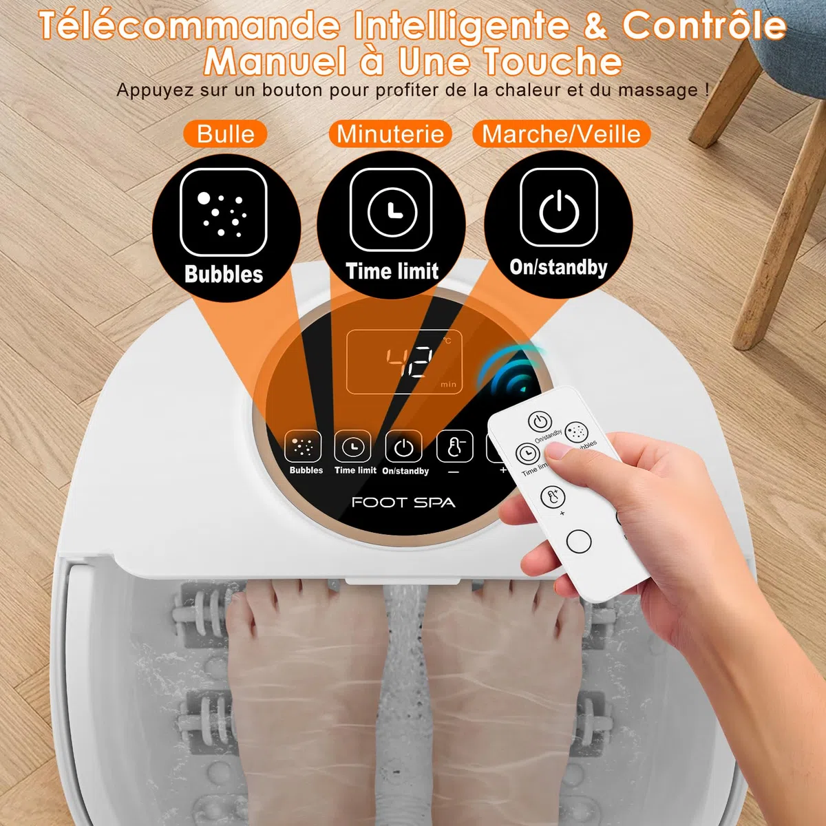 Bain de Pieds Bain de Pied massant Chauffant Bain de Pieds avec Chauffage,Spa Pour Pieds avec Télécommande,24 Température, Pierre Ponce, 6 Minuteries, 6 Rouleaux de Massage Shiatsu,Infrarouge