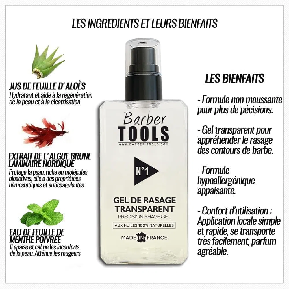Kit de Rasage Homme Complet – Rasoir de Barbier Coupe-Choux à Lame Interchangeable avec Lames, Gel de Rasage Transparent, Stick d’Alun, Chiffon & Étui de Rangement BARBER TOOLS