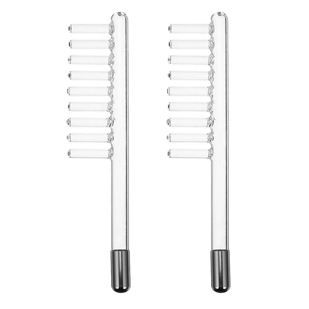 Beavorty Lot de 2 accessoires pour appareils d'électrothérapie - à haute fréquence - Barre d'électrode - Peigne à haute fréquence - - Peigne électrique - Verre transparent