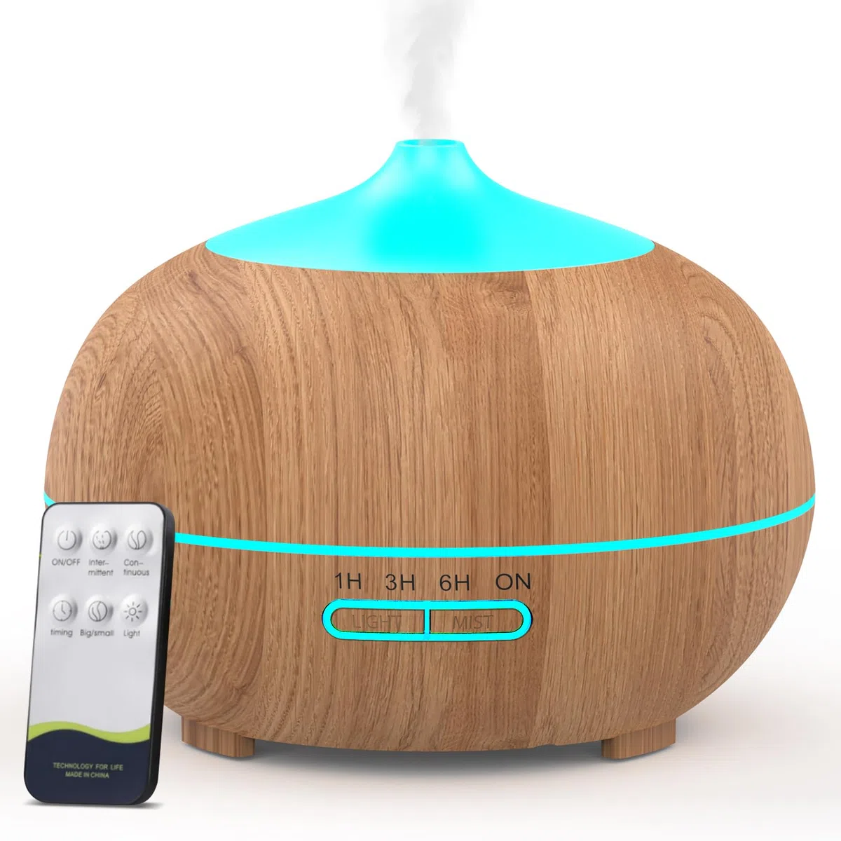 Diffuseur d'Huiles Essentielles 500 ML, Diffuseur d'Arômes Ultrasonique avec Télécommande, 4 Minuteries & 2 Modes de Brume, Arrêt Automatique sans Eau, pour Maison, Bureau, Chambre, Spa