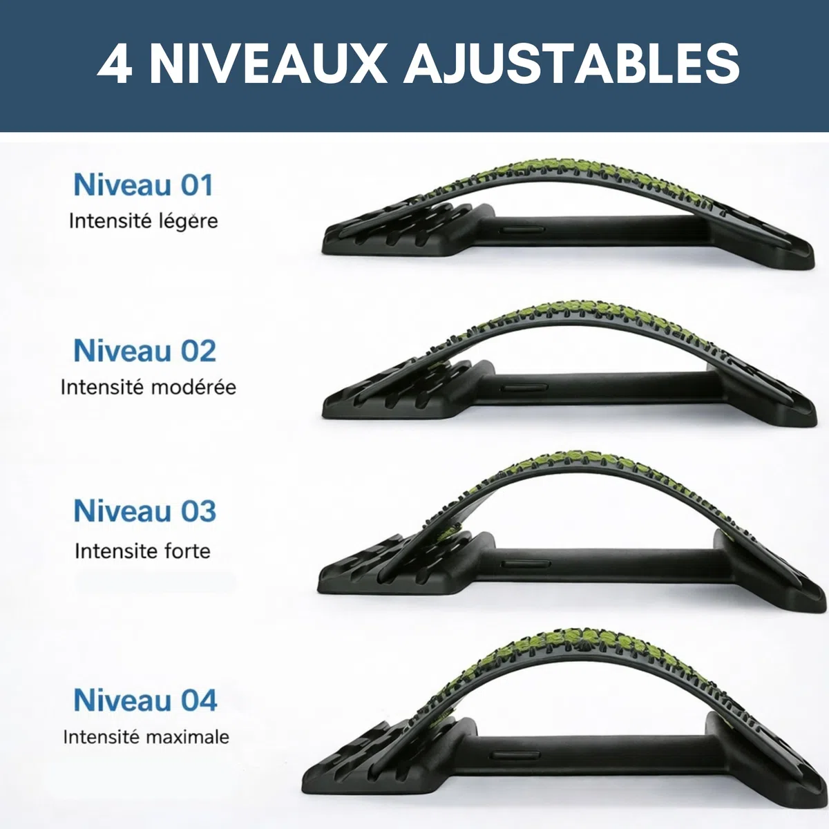 APAISIO Masseur de Dos Etirement Dos Soutien Lombaire Fitness | Cale Dos Planche Dorsale Extenseur et Massage | Équipement de Stretch Soutien 4 Niveaux Réglables pour Hernie Discale, Sciatique