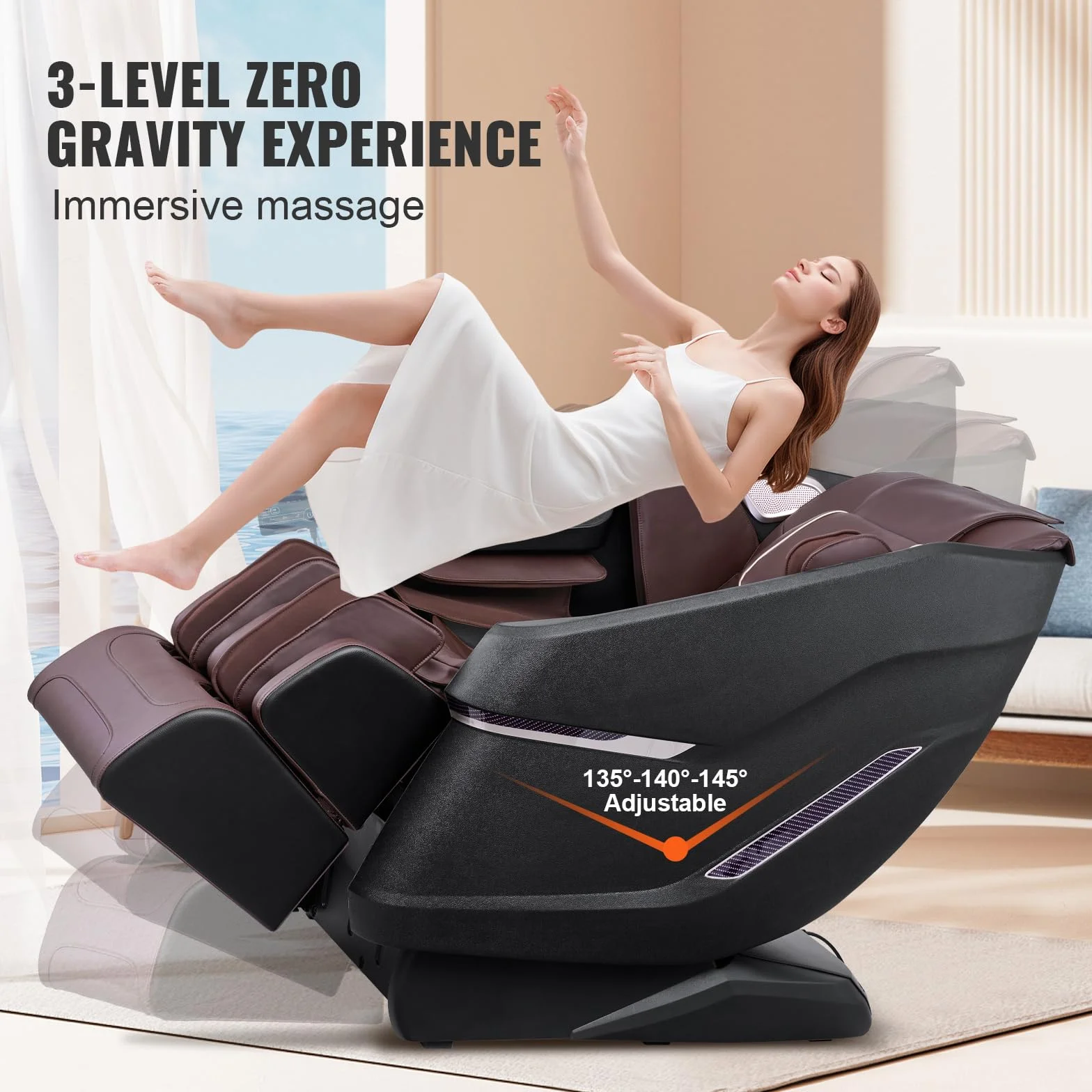 VEVOR Fauteuil de Massage avec Piste SL Flexible, Masseur Shiatsu 3D Complet du Corps, Zéro Gravité, 10 à 18 Modes Automatiques, Chauffage, Haut-Parleur Bluetooth, Coussin d’Air, et Écran Tactile