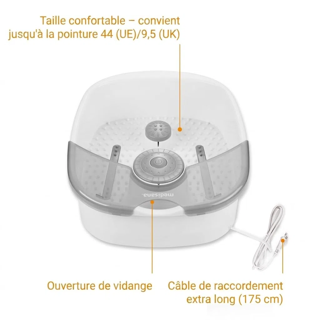 medisana FS 881 Spa pour pieds, Refelxologie agréable, Bain de pieds de massage, Bain de pieds, Masseur de pieds avec vibration, Jusqu'à la pointure 44