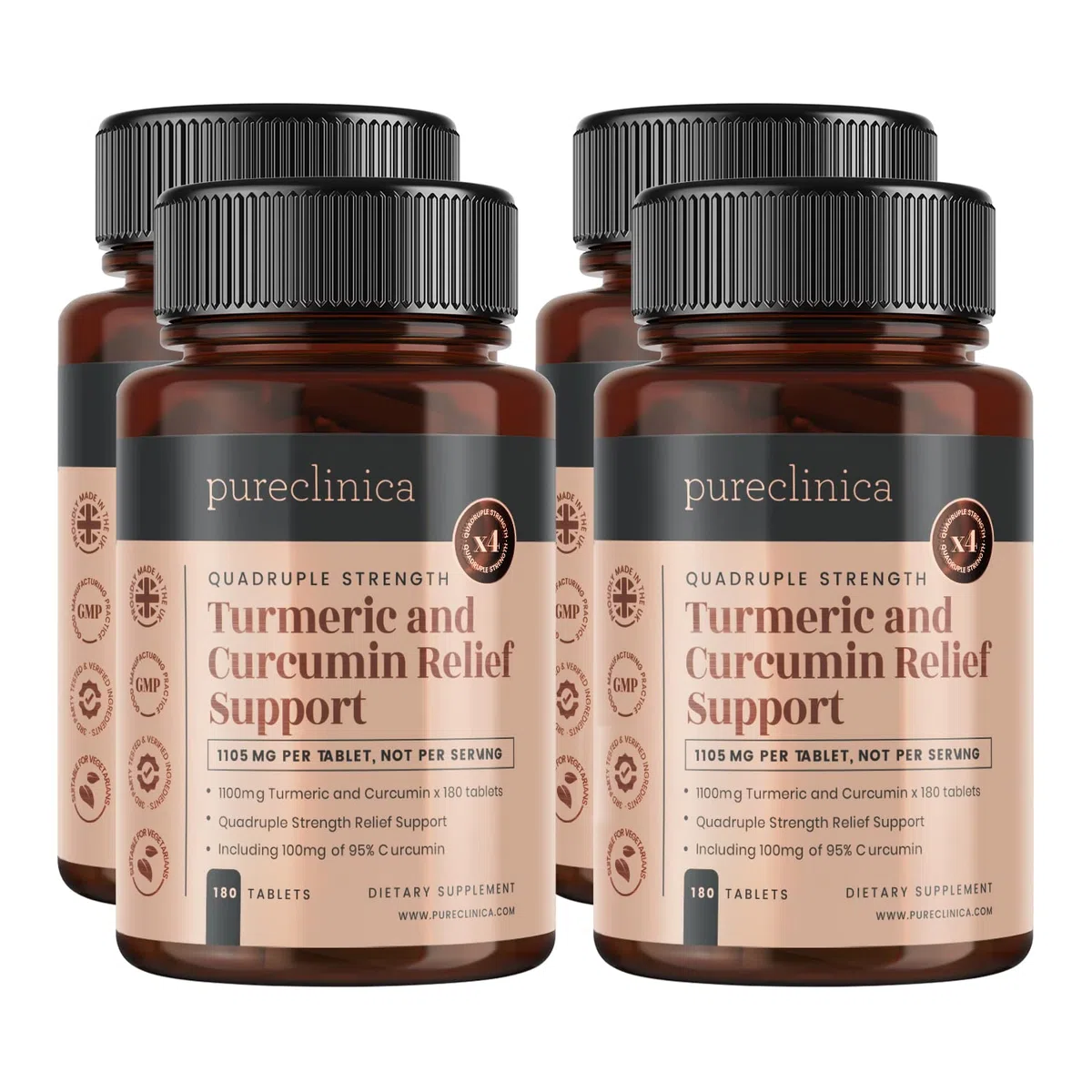 Curcumine de Curcuma - 1000mg x 720 comprimés (4 bouteilles) – Contient 95% de Curcumine – Poudre de racine de Curcuma contenant des curcuminoïdes