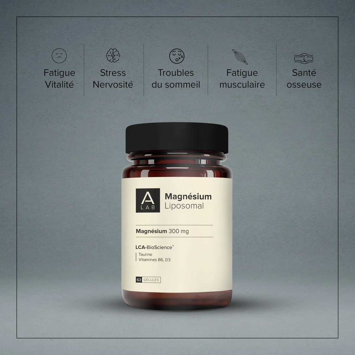 A-LAB Magnesium Liposomal 300 mg - Anti Stress, Fatigue, Troubles Du Sommeil - Magnésium, Taurine, Vitamine D3, Vitamine B6-2 mois de prise - Fabriqué en France