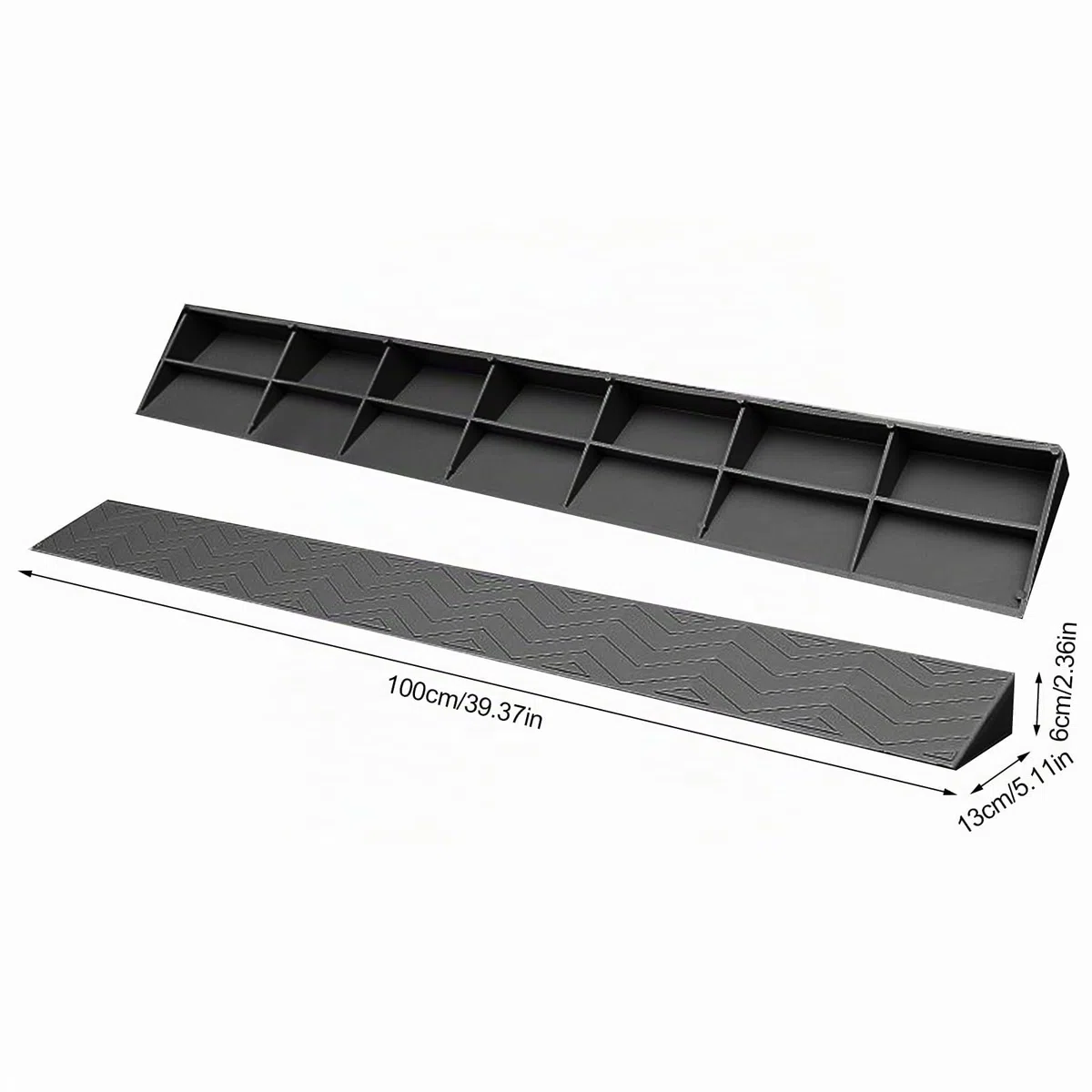 Rampe de Fauteuil Roulant,1-7cm Rampe de Seuil de Porte en Plastique Solide,Ménage Marches Antidérapantes Rampes Porte pour Vélo Fauteuil Roulant Garage Entrepôt (Gris, 100 * 13 * 6cm)